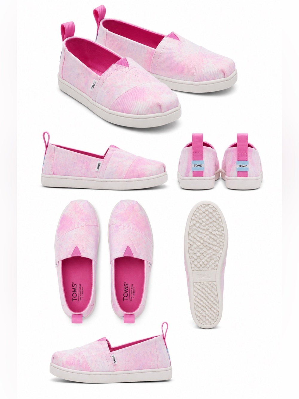 NWT TOMS Youth Alpargata Slip-On Shoes Size 6Y Neon Pink Multi Tie Dye Twill